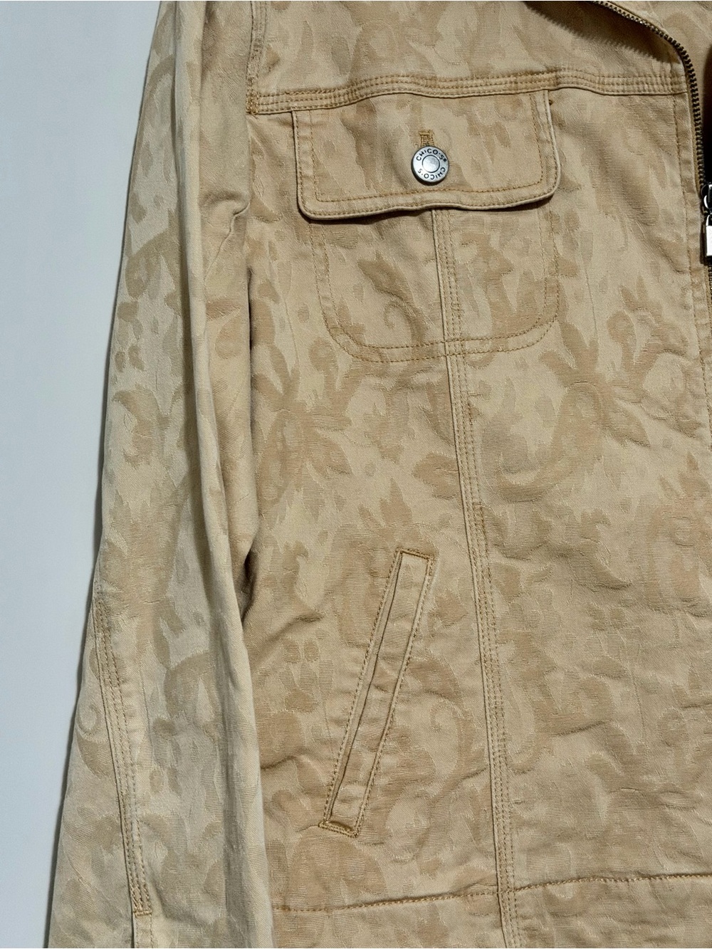 Chico's Light Gold/Yellow Jacquard Zip Denim Jacket - Picture 3 of 9